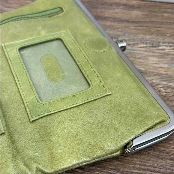 Hobo Lauren Clutch Wallet Leather Double Frame Dark Citron Moss Green Magnetic - Picture 5 of 16